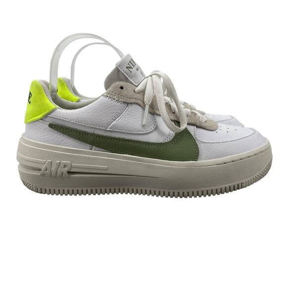 Nike Womens 8 Shoes White Air Force One AF1 Platform White Oil Green FJ4739-100 - Picture 1 of 14